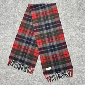 John Hanly Scarf Red Plaid 100% Lambswool Woven Ireland Warm